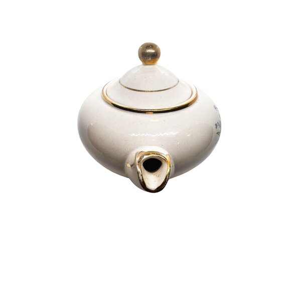 Vintage Heatmaster Ceramic Teapot 6-Cup Blue Floral Gold Accents Made In England - Picture 5 of 9